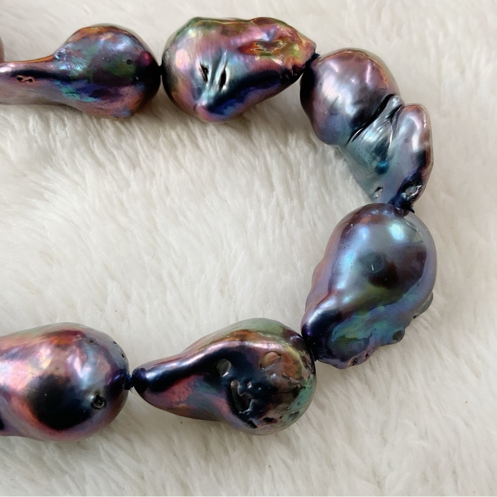 14K Gold Clasp Peacock Baroque Freshwater Pearl Necklace 18” 85g Statement - Picture 4 of 16
